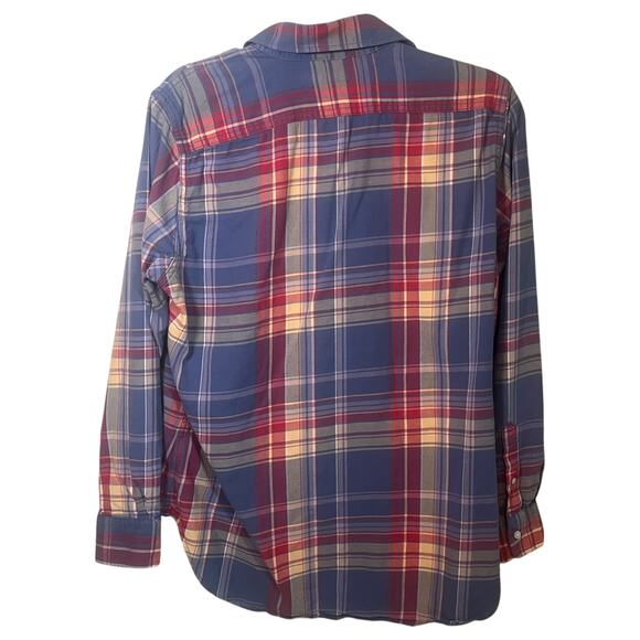 Lauren Ralph Lauren Flannel Plaid Long Sleeve Button Up Shirt Navy Red Size L - Picture 2 of 4